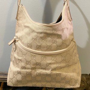 GUCCI Cream Beige Hobo Shoulder GG Print Hand bag Vintage Style